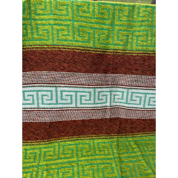 Vtg Fabric Panel Green Brown White Fretwork Pattern Stripes Jute Chenille 82x45" - Picture 3 of 11